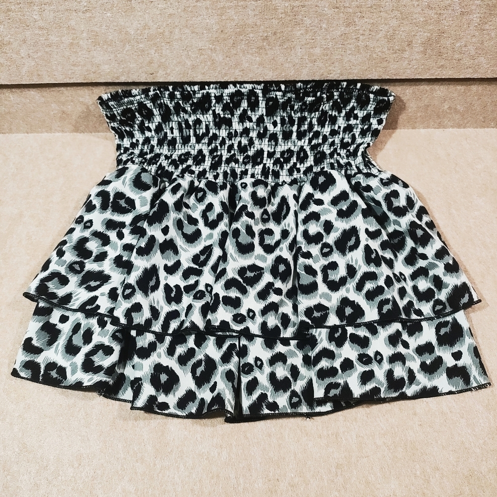 Leopard Print Tiered Pull On Skirt -B